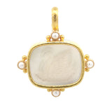 Horizontal Rock Crystal "Swan" Pendant with Pearls and Gold Dots on Hinged Bale