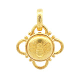 Gold Round "Fat Bee" Pendant with wire arches and gold dots on hinged bale