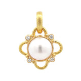White Mabe Pearl Pendant with diamonds and wire arches with hinged bale