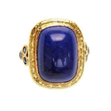 Cushion Cut Cabochon Lapis Ring with Blue Sapphire Triads