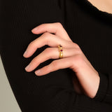 Round Cabochon Ruby Stack Ring with Gold Dots