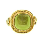 Cushion Cabochon Peridot Ring with Demantoid Garnet Triads