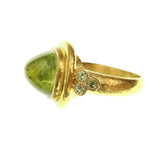 Cushion Cabochon Peridot Ring with Demantoid Garnet Triads