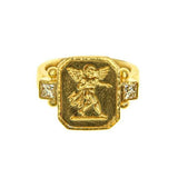 Octagonal Gold "Cherub with Flute" Ring with Diamonds Triads