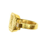 Octagonal Gold "Cherub with Flute" Ring with Diamonds Triads