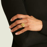 Octagonal Gold "Cherub with Flute" Ring with Diamonds Triads