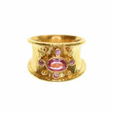 Horizontal oval pink tourmaline and pink sapphire cigar band ring