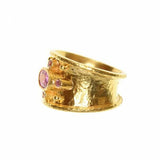 Horizontal oval pink tourmaline and pink sapphire cigar band ring