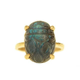 Labradorite Scarab Ring With thin Hammered Prongs