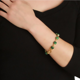 Round Malachite Bead Link Bracelet with Circle Clasp