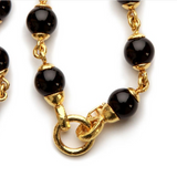 21" Onyx Bead and Gold Link Necklace With 10mm Onyx Beads and Circle Clasp for pendants