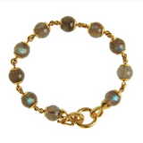 Round Labradorite Bead Link Bracelet with Circle Clasp
