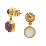 Mulberry Venetian Glass Intaglio "Cab Putto and Duck" Stud Earrings With Amethyst