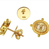 Small Amber Venetian Glass Intaglio "Micro Horse" Earrings with gold triads