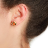 Small Amber Venetian Glass Intaglio "Micro Horse" Earrings with gold triads