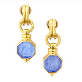 Cerulean Venetian Glass Intaglio "Donna Putto" Double-Banded Cheerio Drop Earrings