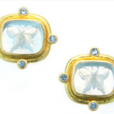 Light Aqua Venetian Glass Intaglio “Butterfly” And Aquamarine Earrings