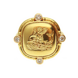 Gold Cushion "Cupid on Dolphin" Ring with Diamonds