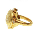 Gold Cushion "Cupid on Dolphin" Ring with Diamonds