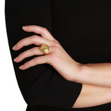 Gold Cushion "Cupid on Dolphin" Ring with Diamonds