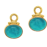 Swimming Pool Venetian Glass Intaglio "Cab Equestrian" with Topknot Earring Charms for Hoops