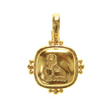 Gold Cushion "Rampant Lion" Pendant with Gold Dots