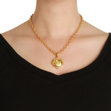 Gold Cushion "Rampant Lion" Pendant with Gold Dots