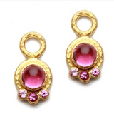 Round Cabochon Pink Tourmaline Earring Charms with bottom pink sapphires