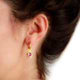 Round Cabochon Pink Tourmaline Earring Charms with bottom pink sapphires
