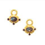 Horizontal Oval Cabochon labradorite Earring Charms with faceted iolite