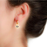 Horizontal Oval Cabochon labradorite Earring Charms with faceted iolite