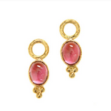 Vertical Oval Pink Tourmaline Earring Charms with bottom gold triad