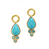 Pear shaped Sleeping Beauty Turquoise Earring Charms with blue zircon