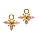 Round gold dome Earring Charms with pink tourmalines
