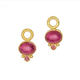 Oval cabochon pink tourmaline earring charms