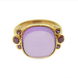 Cushion Amethyst Ring with side faceted amethyst