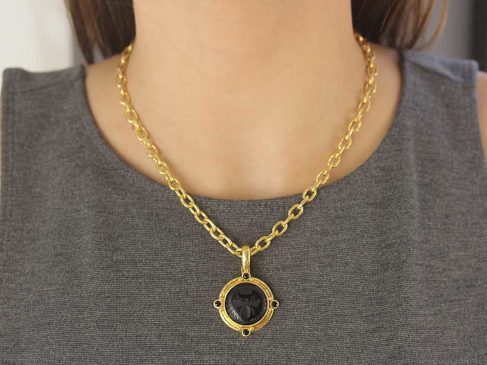14k Necklace w/Onyx Clover Center 001-236-00127 Larchmont | Wallach Jewelry  Designs | Larchmont, NY