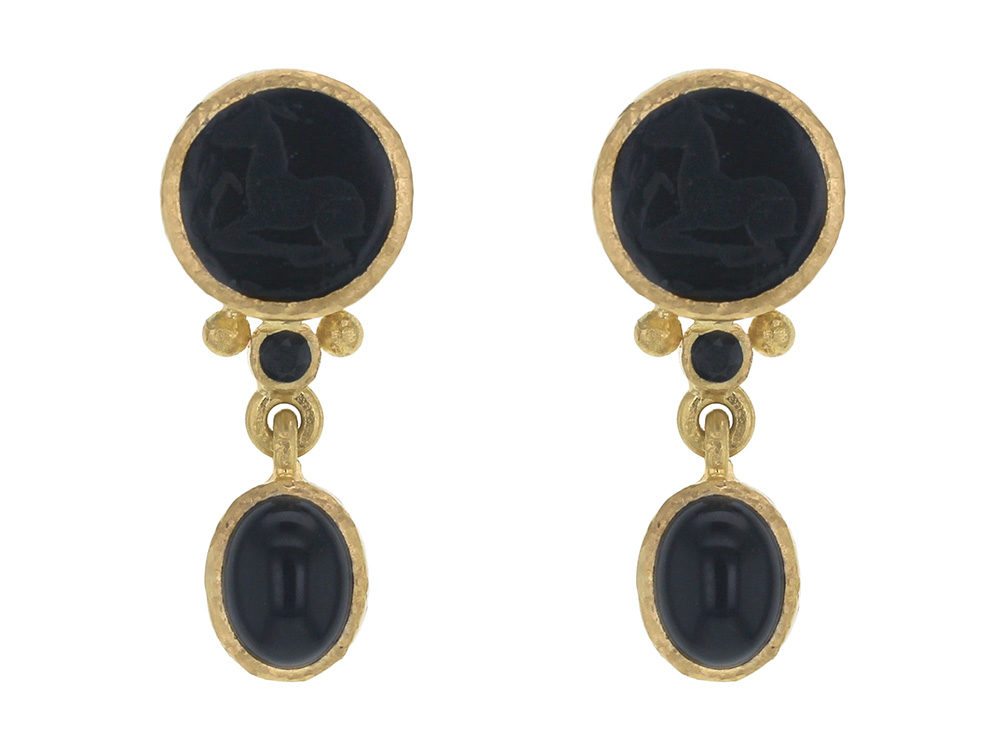 Black Earrings with Black Stones or Glass Pendants 