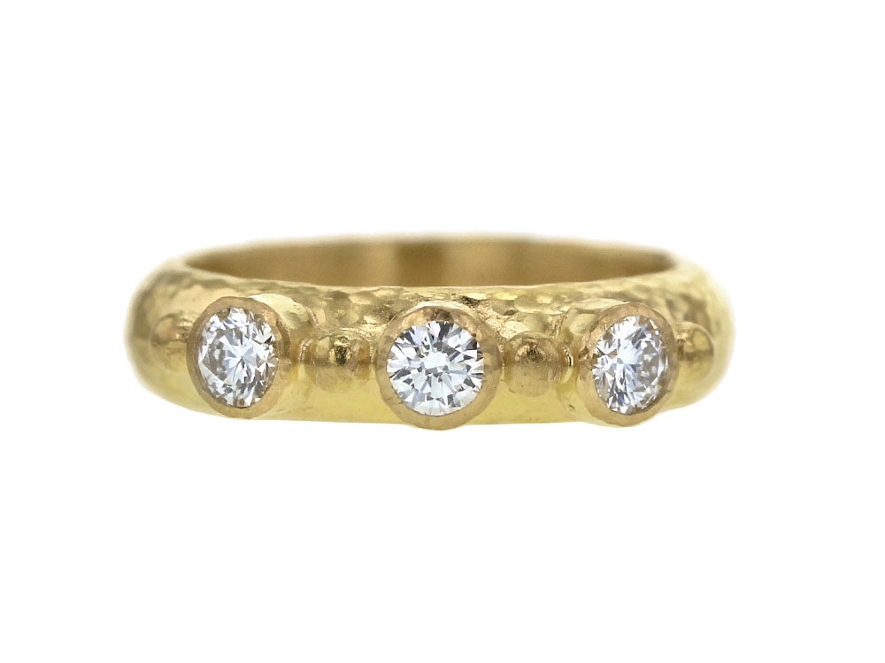 Elizabeth Locke Round Diamond Stack Ring with Gold Dots