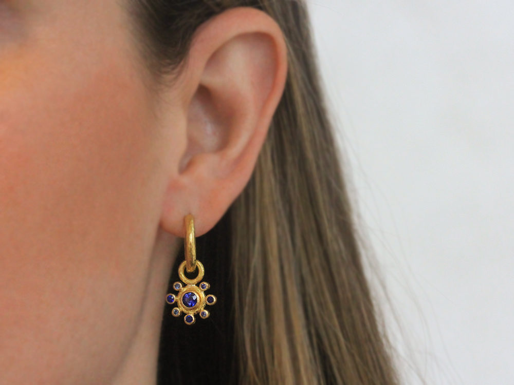 Elizabeth Locke Round Diamond Earring Charms with Diamond Halo for Hoops