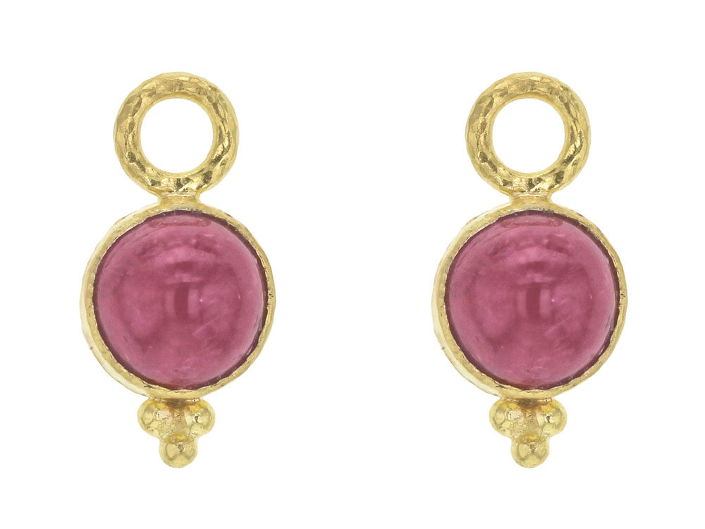 Elizabeth Locke Cabochon Pink Tourmaline Earring Charms With Gold Triads