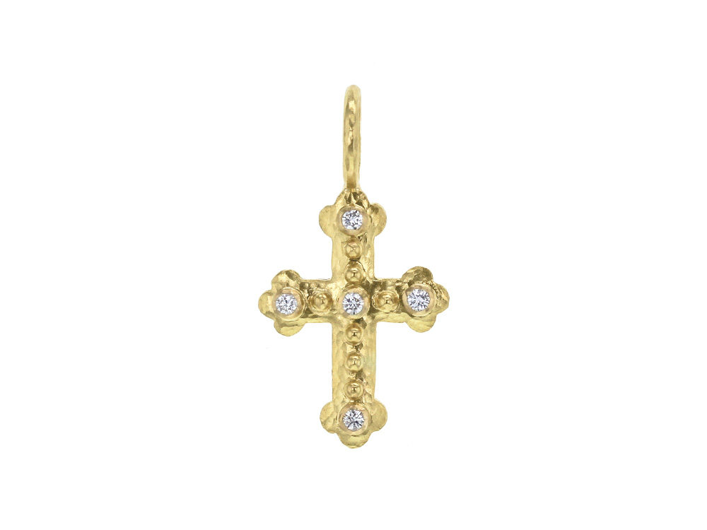 Elizabeth Locke Tiny Byzantine Cross Pendant with Diamonds and Jump Ring