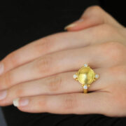 Elizabeth Locke Horizontal Gold Dome Ring with Diamonds and