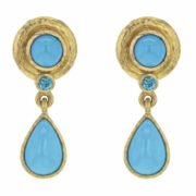 Round & Pear Shape Turquoise Drop Earrings with Blue Zircon