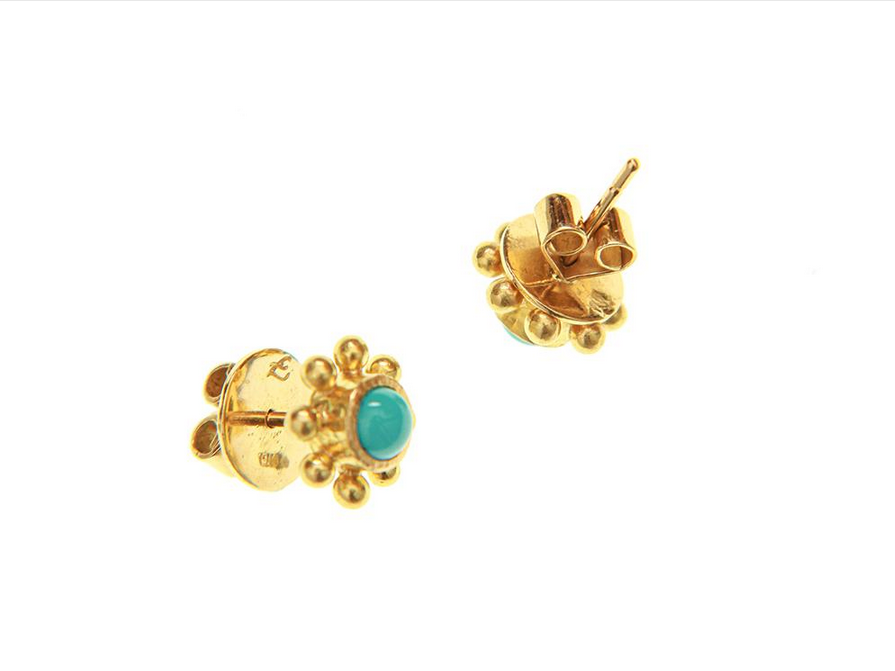 Elizabeth Locke Round Sleeping Beauty Turquoise stud earrings with gold ...